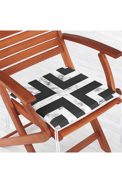 Realhomes Black Geometric Patterned Modern Zippered Chair Cushion with Marble Floor