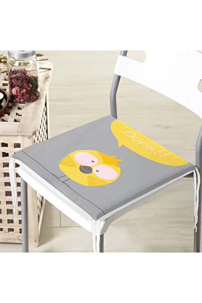 Realhomes Pernă pentru scaun cu fermoar imprimată digitală pentru camera copiilor cu motiv de pasăre galbenă pe fundal gri