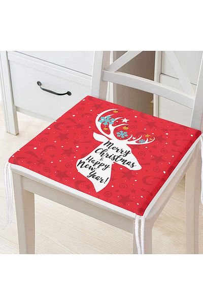 Realhomes Merry Christmas Deer Patterned Zippered Chair Cushion