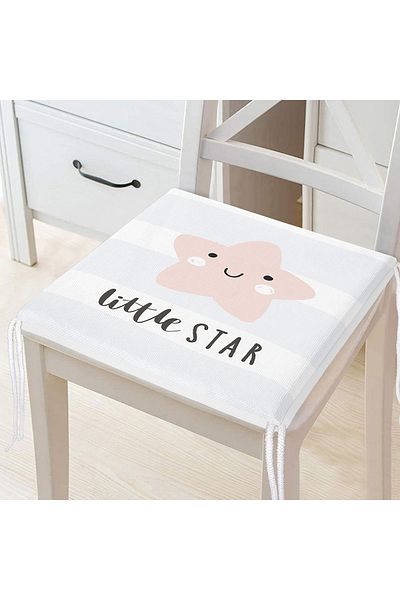 Realhomes Little Star Written Star Patterned Special Designed Children's Room Zippered Chair Cushion