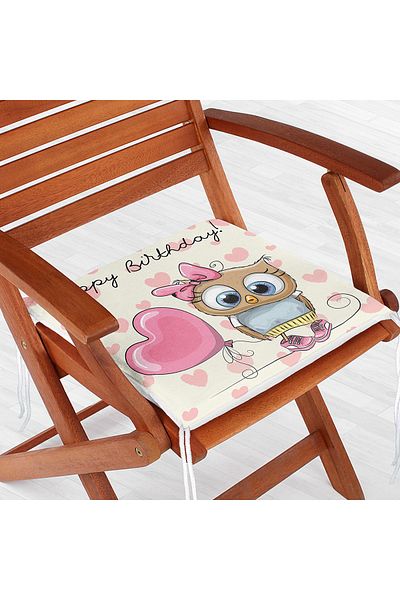 Realhomes Cute Owl Patterned Special Designed Digital Printed Children's Room Zippered Chair Cushion