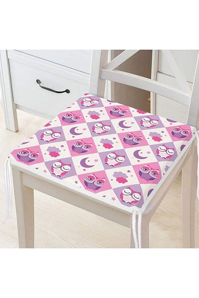 Realhomes Pink Colored Owl Themed Digital Printed Modern Zippered Chair Cushion