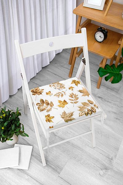 Realhomes 3D Gold Colored Leaves Special Design Modern Zippered Chair Cushion