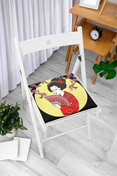 Realhomes Сучасна подушка для стільця з блискавкою та мотивом японської дівчи...
