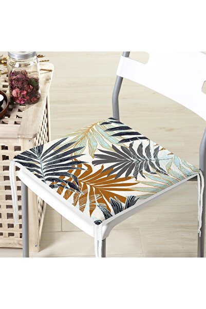 Realhomes Kahverengi Ve Gri Yaprak Desenli Fermuarlı Sandalye Minderi