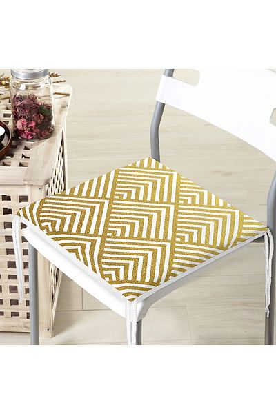 Realhomes Special Design Zippered Chair Cushion with Geometric Gold Embossed Pattern