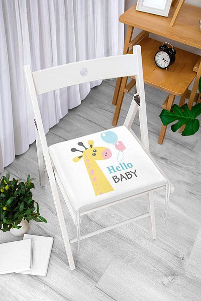 Realhomes Special Designed Children's Room Zippered Chair Cushion with Cute Giraffe Pattern on White Background