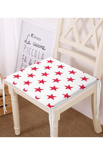 Realhomes Red Star Motif Modern Digital Printed Zippered Chair Cushion