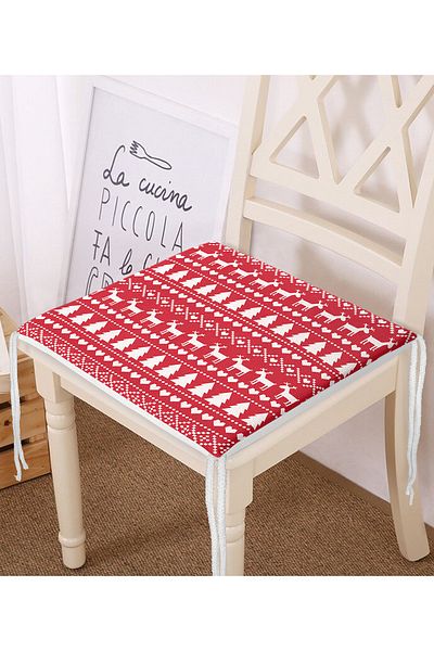 Realhomes New Year's Motifs on Red Background Digital Printed Zippered Chair Cushion