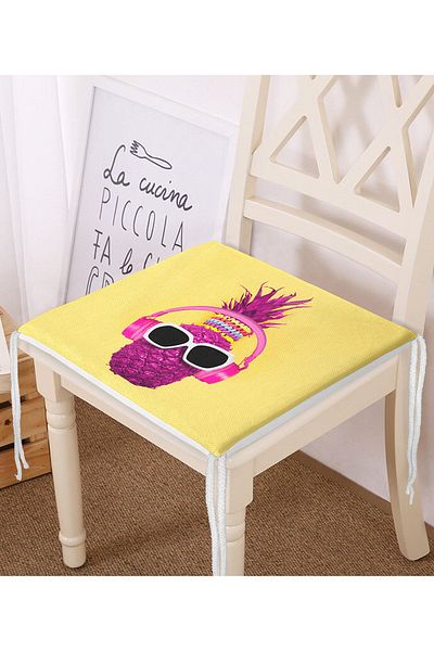 Realhomes Pink Pineapple Modern Design Zippered Chair Cushion on Yellow Floor