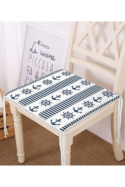 Realhomes Navy Blue Sailor Motifs Digital Printed Zippered Chair Cushion