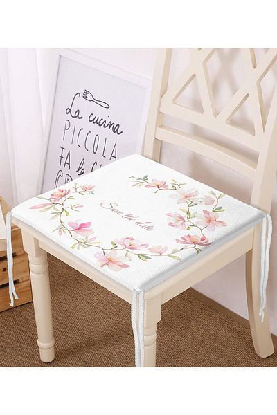 Realhomes Save The Date Flower Patterned Digital Printed Zippered Chair Cushion
