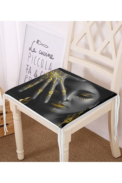 Realhomes Women's Black 3D Digital Printed Zippered Chair Cushion