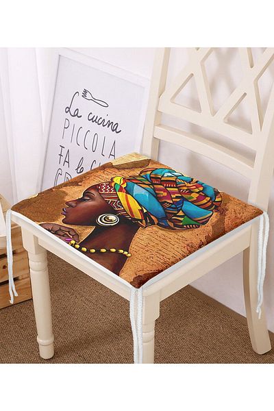Realhomes Digital Printed Modern Zippered Chair Cushion with African Woman Drawings