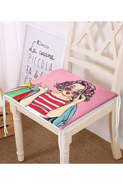 Realhomes Popart Patterned Zippered Chair Cushion with Pink Background