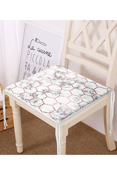 Realhomes Digital Printed Zippered Chair Cushion with Marble and Honeycomb Pattern
