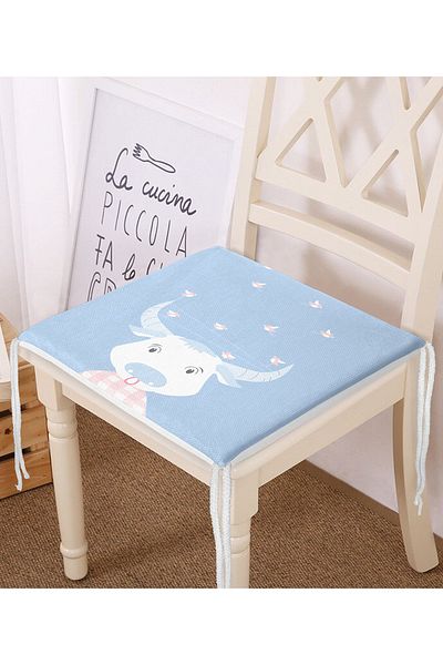 Realhomes Blue Floor Cute Vaca și Bird Special Designed Digital Printed Camera Copiilor Perna pentru scaun cu fermoar