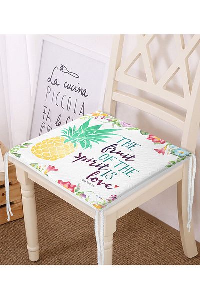 Realhomes Pineapple And Flower Patterned Digital Printed Zippered Chair Cushion