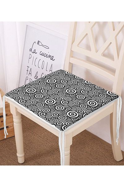 Realhomes Black and White Geometric Round Design Modern Zippered Chair Cushion