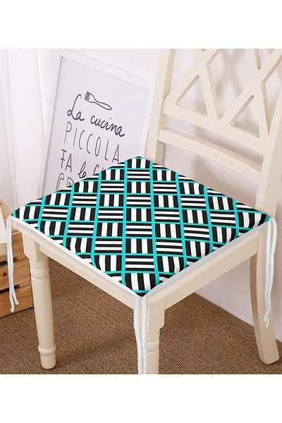 Realhomes Blue Striped Black and White Patterned Zippered Chair Cushion