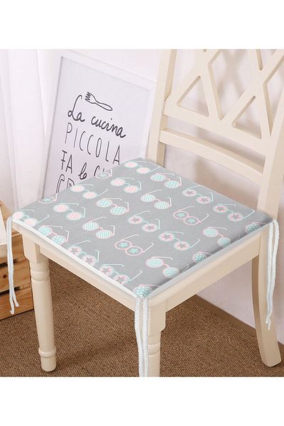 Realhomes Digital Printed Modern Zippered Chair Cushion with Cute Colored Glasses Motif on Gray Background