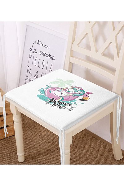 Realhomes White Floor Holiday Themed Unicorn Patterned Digital Printed Modern Zippered Chair Cushion
