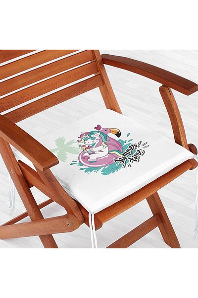 Realhomes White Floor Holiday Themed Unicorn Patterned Digital Printed Modern Zippered Chair Cushion
