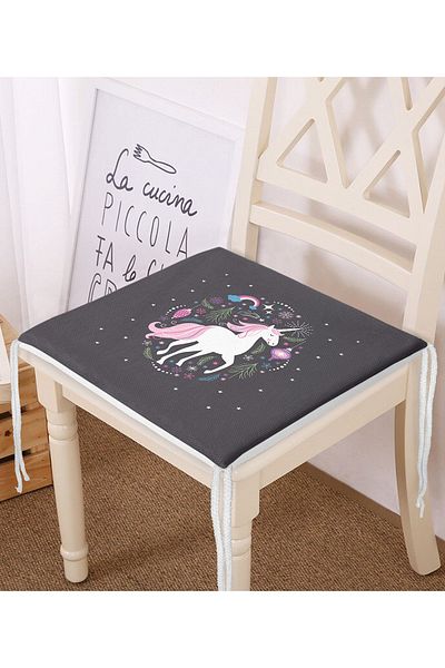 Realhomes Unicorn Cute Black Παιδική Καρέκλα - Μαξιλάρι Δωματίου με φερμουάρ