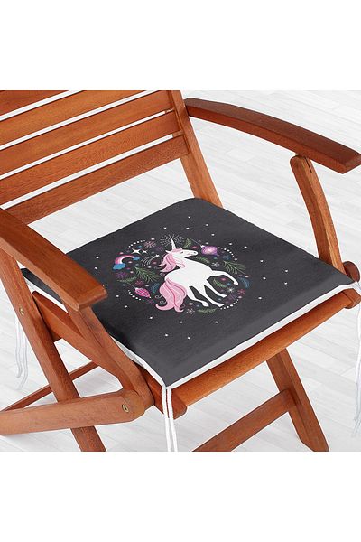 Realhomes Unicorn Cute Black Παιδική Καρέκλα - Μαξιλάρι Δωματίου με φερμουάρ