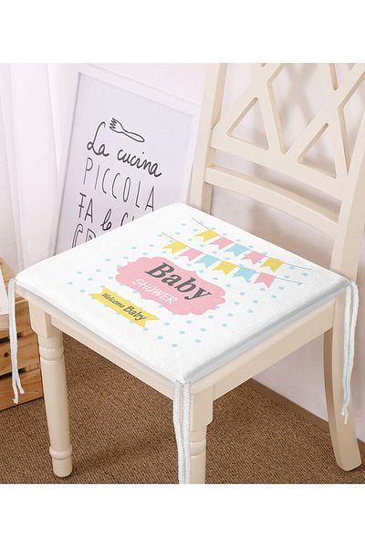 Realhomes White Floor Baby Shower Themed Special Designed Digital Printed Children's Room Zippered Chair Cushion