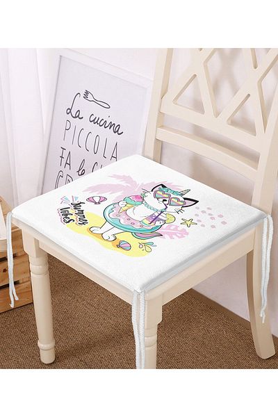 Realhomes Holiday Themed White Cat Pattern Cute Chair - Digital Printed, Zippered Cushion