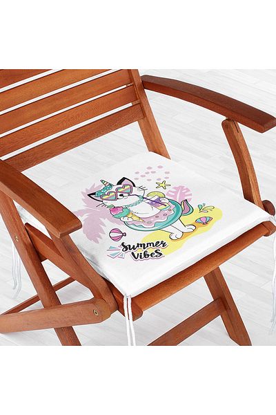 Realhomes Holiday Themed White Cat Pattern Cute Chair - Digital Printed, Zippered Cushion