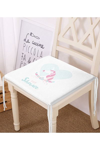 Realhomes Unicorn Patterned Blue Children's Room Chair Cushion with White Background - Zippered