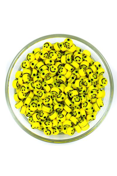 yfhobi 25 Gram - 7 Mm Sarı Renk Gülenyüz Figürlü Yassı Plastik Boncuk, ( 25gr...