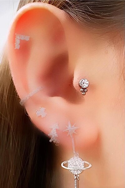 Arescollection Cerrahi Çelik Gumus Renk Tragus Helix Kıkırdak Piercingi