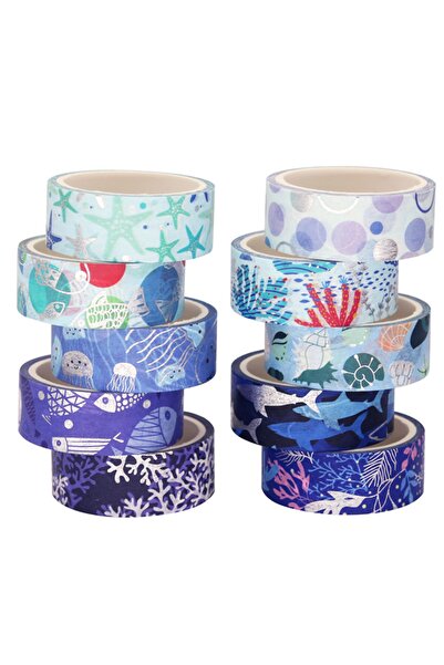 Vox Art Washi Dekor Bant Seti 10'lu 1.5 cm X 4 mt Metalik Mavi