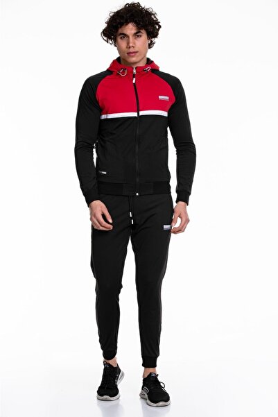 FEROBİ Erkek Kapüşonlu Fermuarlı Likralı Diz Yapmayan Dalgıç Eşofman Takımı