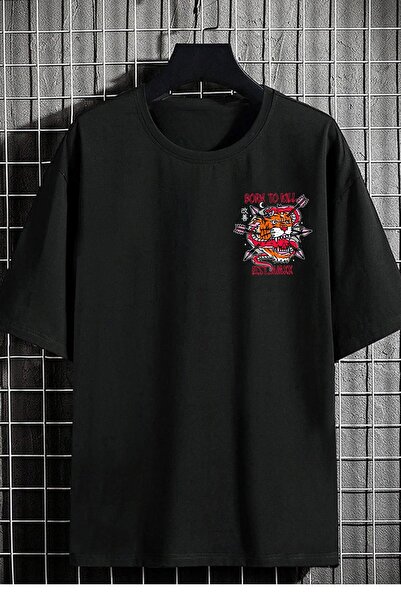 Relax family xf Ανδρικό μπλουζάκι Oversize Μαύρο Χρώμα Börn To Kill Printed