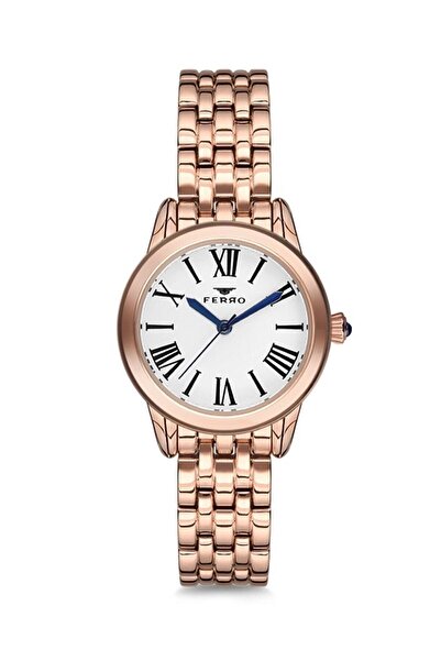 FERRO ساعة يد نسائية بسوار فولاذي وردي F2720a-980-c