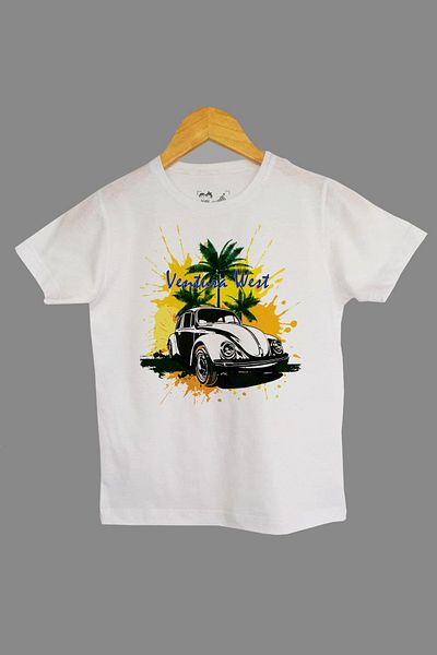 Raf Coll Tricou alb tricotat pentru copii Wosvos cu imprimeu digital frontal