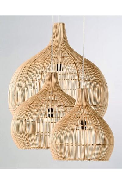 Melino Home Bohem, Modern, Bambu, Rattan Avize, Aydınlatma 40 Cm