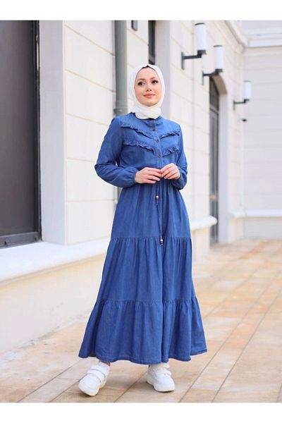 Pamuk Butik Γυναικείο τζιν φόρεμα με μπλε τζιν με λεπτομέρειες