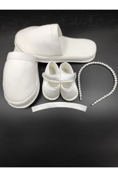 Melkady Aksesuar 412a - Maternity Slippers Pearl Pearl Crown Booties and Baby Headband Set 4 Pieces