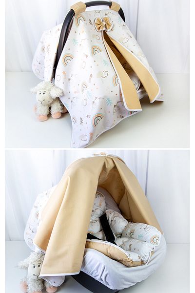 Babynest 100% Cotton Rainbow Beige Stroller Cover, Cushion and Sheet