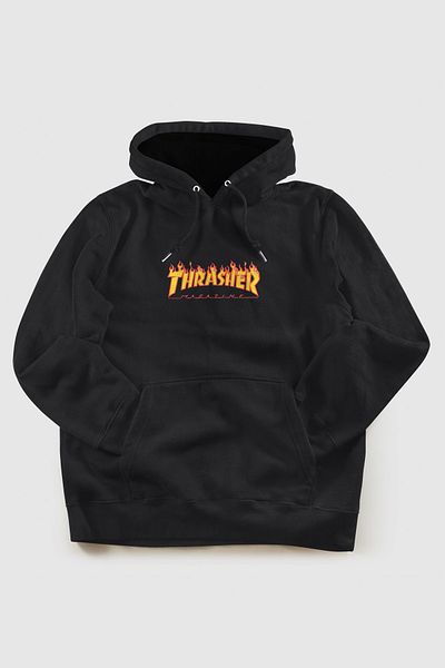 Grove Fashion Hanorac negru unisex cu imprimeu Thrasher cu două fire ridicate