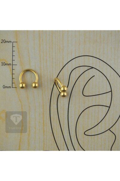 TAKIDAN Gold Halka Cerrahi Çelik Kıkırdak - Tragus - Dudak - Burun - Septum - Smile Piercing 6 Mm