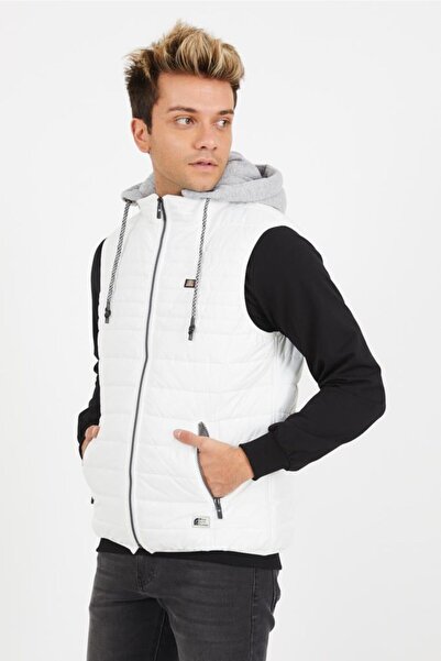 Wise Ανδρικό γιλέκο με κουκούλα με χτενισμένο βαμβακερό επένδυση - Λευκό