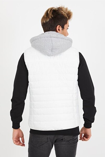 Wise Ανδρικό γιλέκο με κουκούλα με χτενισμένο βαμβακερό επένδυση - Λευκό