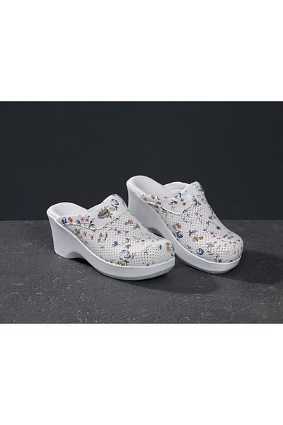 20tasarımterlik Women's White Floral Orthopedic High Heel Sabo Slippers