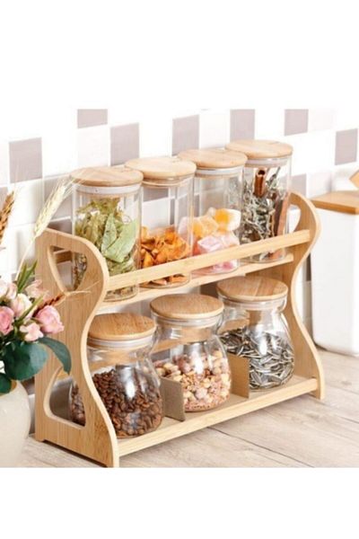 AROW Artemis 7 Piece Glass Spice Set with Bamboo Stand Tr-804